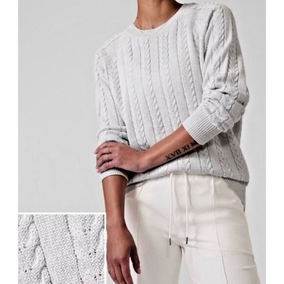 Athleta Crossroads Silver Crew Neck Cable Wool Knit Pullover Sweater Size S - Picture 3 of 12